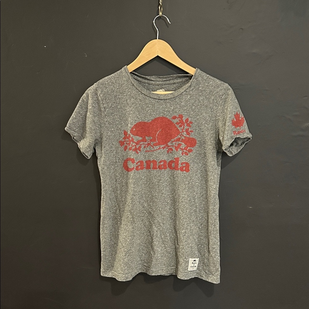 Roots Canada Beaver Graphic Tee Heather Grey Size XS